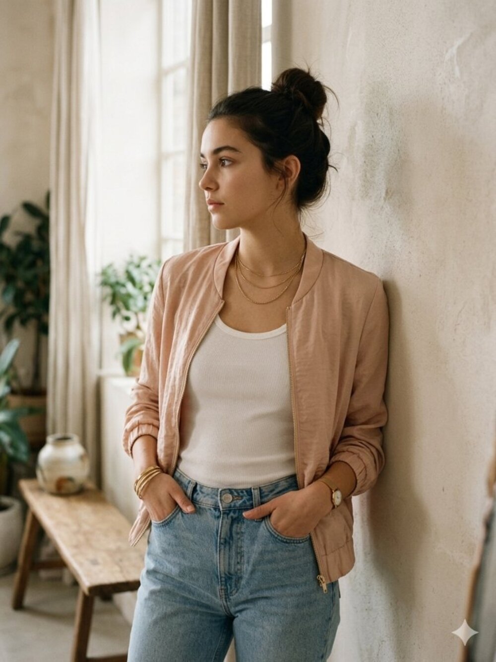 H&M Satin Bomber Jacket Lightweight Soft Utility Blush Pink Rose Gold Size 6